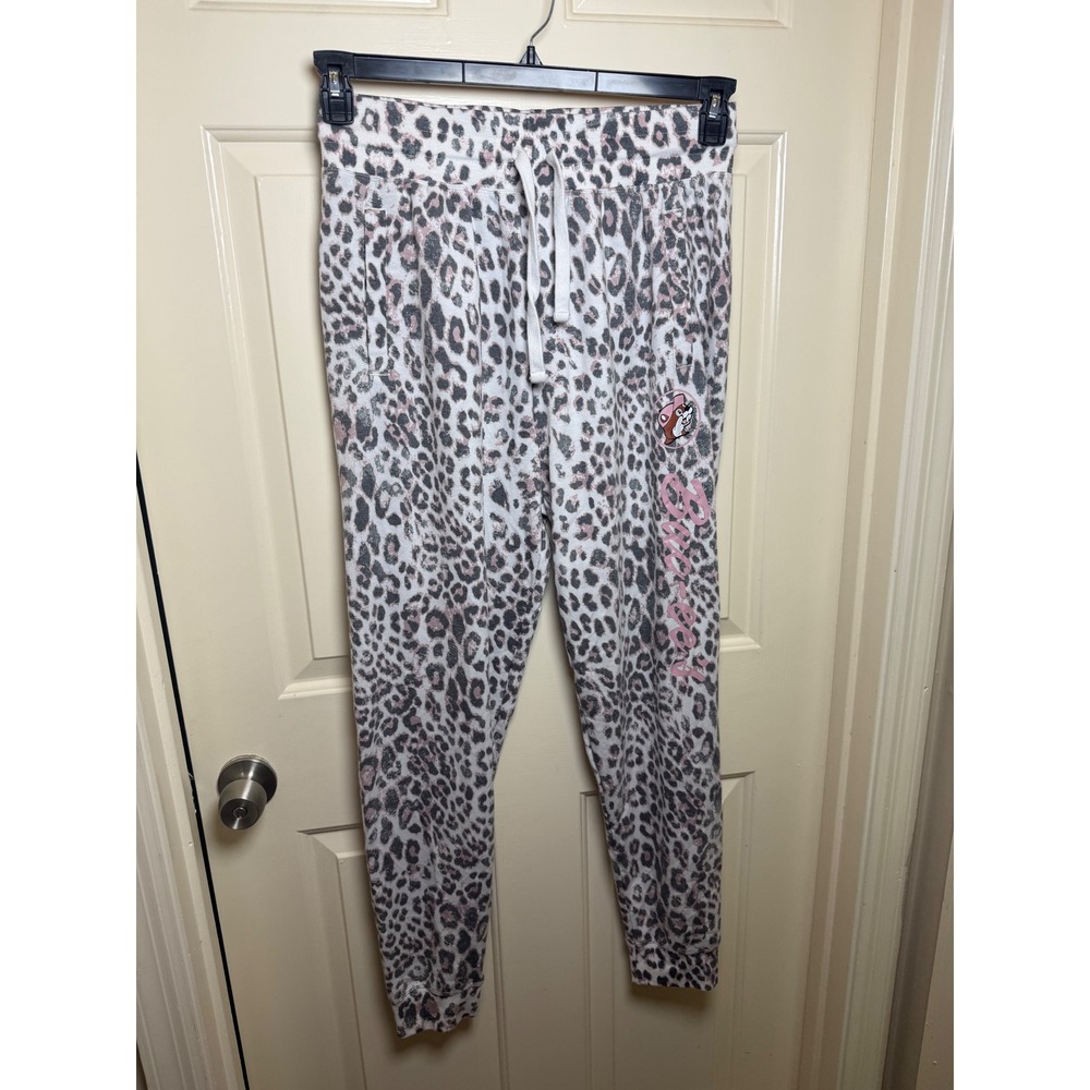 Buc-ee's Women Pink Leopard Print Joggers Sweatpants Mascot Logo Medium